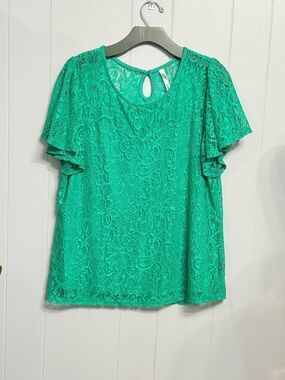 #17)  NY Collection Emerald Lace Flutter Sleeve Blouse